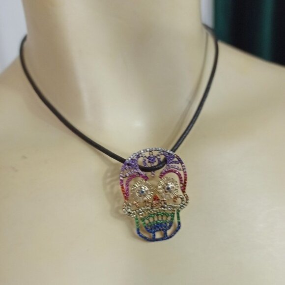 Vintage Sterling Silver Crystals Skull Rope Necklace - Picture 2 of 8